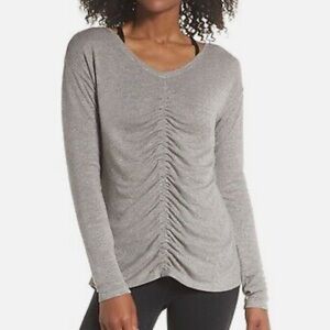 Vince Camuto Center-Ruche V-Neck Long-Sleeve Soft & Lightweight Jersey-Knit Top.